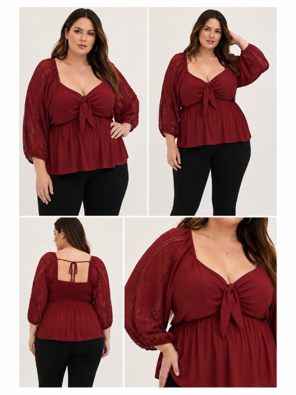 NWT Torrid 5X Zinfandel Lace Sleeve Tie Back Peplum Blouse Plus Size 5